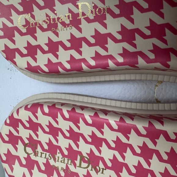 New Dior Pink Peony Houndstooth Patterned Women’s Comfy Sandals 38 US 8 NIB - Picture 5 of 9